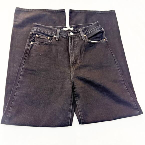Levi's Ribcage Wide Leg Black Zip Fly Denim Jeans Size 28 x 32 100% Cotton - Picture 4 of 8